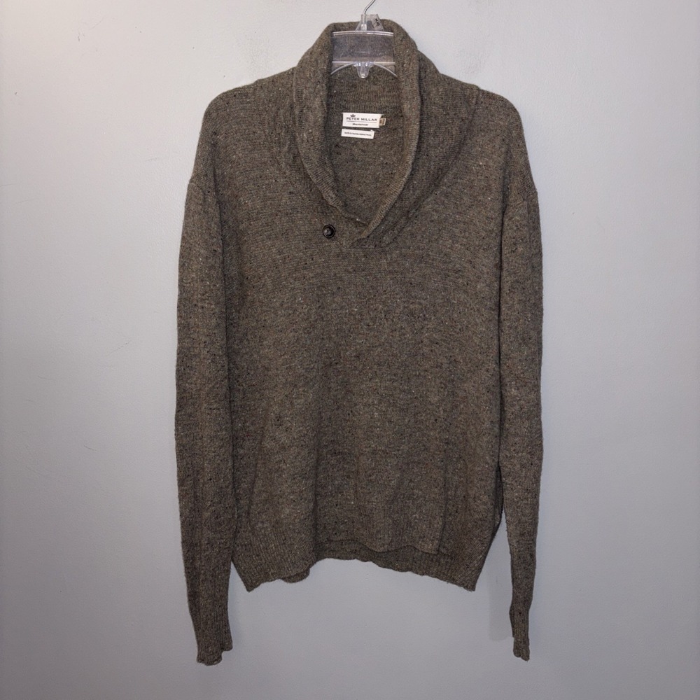 Peter Millar Sweater Mountainside Shawl Collar Merino Wool Gray Beige Marble XL